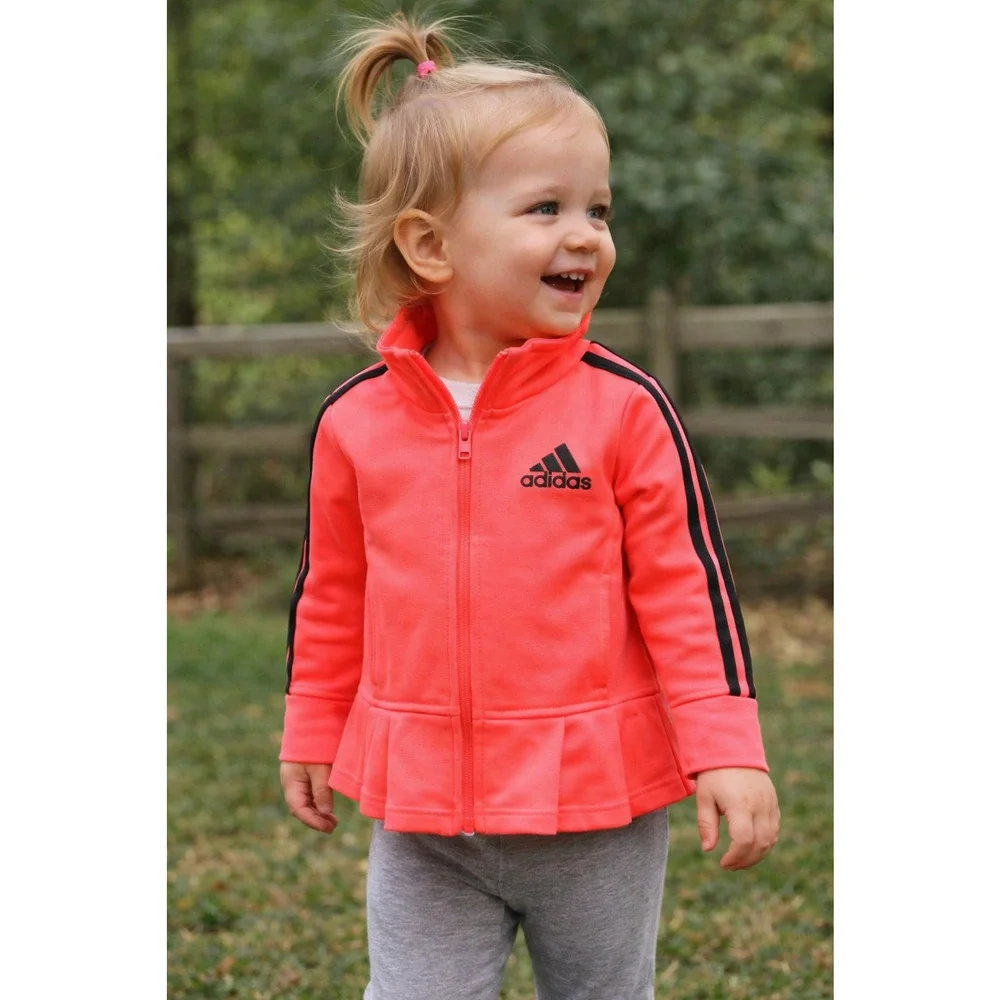 Adidas Girls Track Jacket 18M Bright Pink Full Zip Peplum Athletic NWT